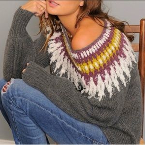 Free People Fair Isle Off Shoulder Nordic Style Sweater
